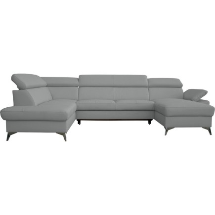 Canapé d'angle convertible en cuir italien de luxe 7/8 places WARINI avec coffre, gris clair, angle gauche