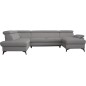 Canapé d'angle convertible en cuir italien de luxe 7/8 places WARINI avec coffre, gris clair, angle gauche