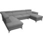 Canapé d'angle convertible en cuir italien de luxe 7/8 places WARINI avec coffre, gris clair, angle gauche