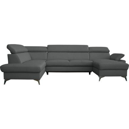 Canapé d'angle convertible en cuir italien de luxe 7/8 places WARINI avec coffre, gris foncé, angle gauche