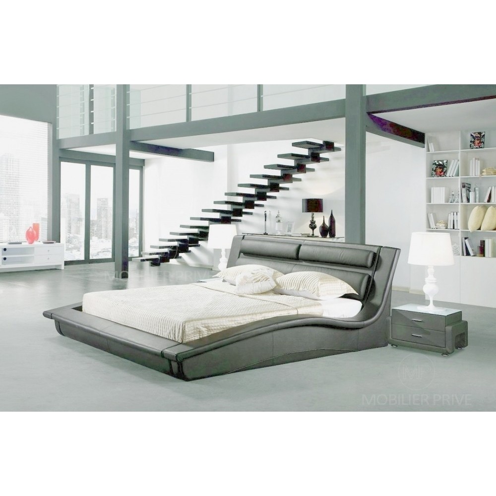 Lit en cuir italien de luxe SERENIS, gris foncé, 140x190