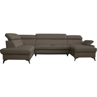 Canapé d'angle convertible en cuir italien de luxe 7/8 places WARINI avec coffre, taupe, angle gauche