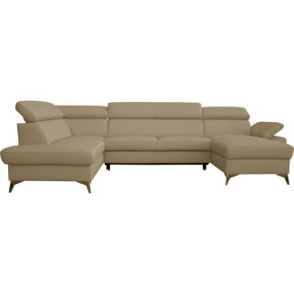 - Canapé d'angle convertible en cuir italien de luxe 7/8 places WARINI avec coffre, beige, angle gauche