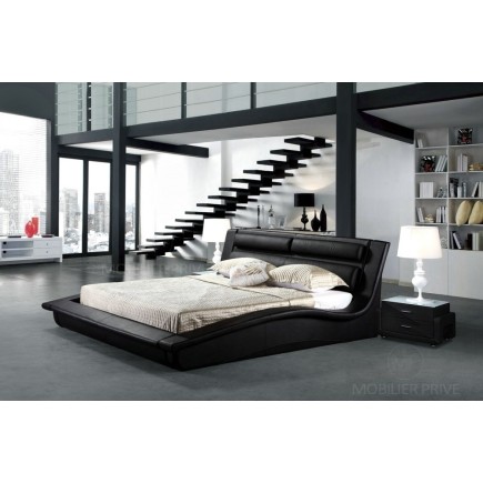 Lit en cuir italien de luxe SERENIS, noir