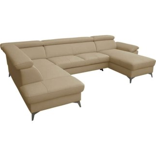 - Canapé d'angle convertible en cuir italien de luxe 7/8 places WARINI avec coffre, beige, angle gauche