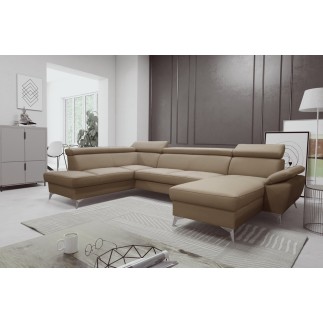 - Canapé d'angle convertible en cuir italien de luxe 7/8 places WARINI avec coffre, beige, angle gauche
