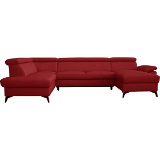 Canapé d'angle convertible en cuir italien de luxe 7/8 places WARINI avec coffre, rouge foncé, angle gauche