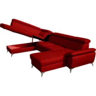 Canapé d'angle convertible en cuir italien de luxe 7/8 places WARINI avec coffre, rouge foncé, angle gauche