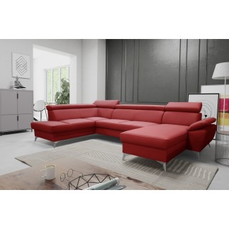 Canapé d'angle convertible en cuir italien de luxe 7/8 places WARINI avec coffre, rouge foncé, angle gauche