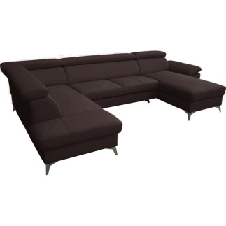 Canapé d'angle convertible en cuir italien de luxe 7/8 places WARINI avec coffre, chocolat, angle gauche