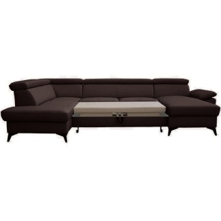 Canapé d'angle convertible en cuir italien de luxe 7/8 places WARINI avec coffre, chocolat, angle gauche