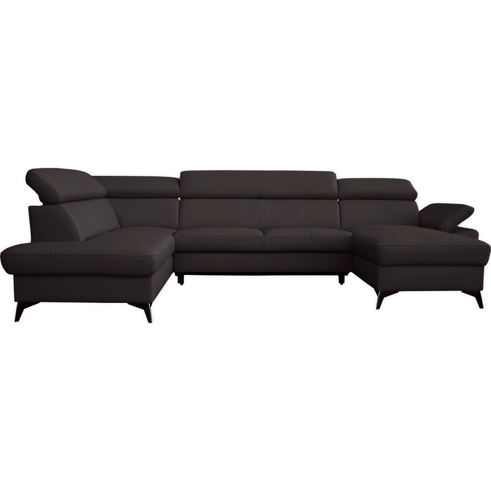Canapé d'angle convertible en cuir italien de luxe 7/8 places WARINI avec coffre, noir, angle gauche