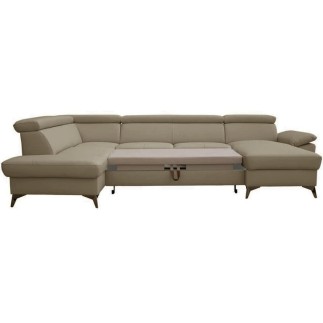 Canapé d'angle convertible en cuir italien de luxe 7/8 places WARINI avec coffre, noir, angle gauche
