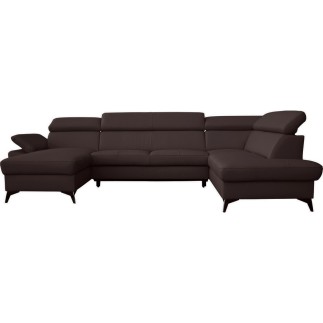 Canapé d'angle convertible en cuir italien de luxe 7/8 places WARINI avec coffre, chocolat, angle droit