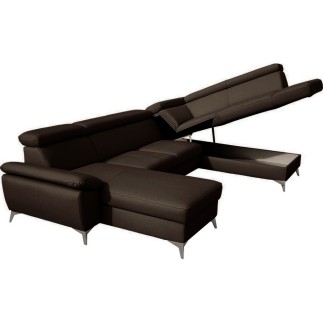 Canapé d'angle convertible en cuir italien de luxe 7/8 places WARINI avec coffre, chocolat, angle droit