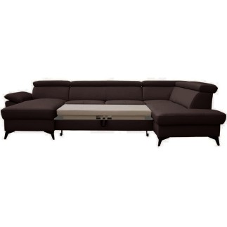 Canapé d'angle convertible en cuir italien de luxe 7/8 places WARINI avec coffre, chocolat, angle droit