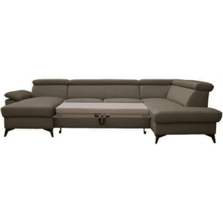 Canapé d'angle convertible en cuir italien de luxe 7/8 places WARINI avec coffre, taupe, angle droit