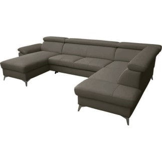 Canapé d'angle convertible en cuir italien de luxe 7/8 places WARINI avec coffre, taupe, angle droit