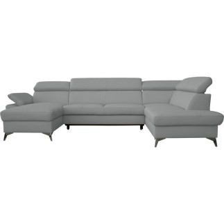 Canapé d'angle convertible en cuir italien de luxe 7/8 places WARINI avec coffre, gris clair, angle droit