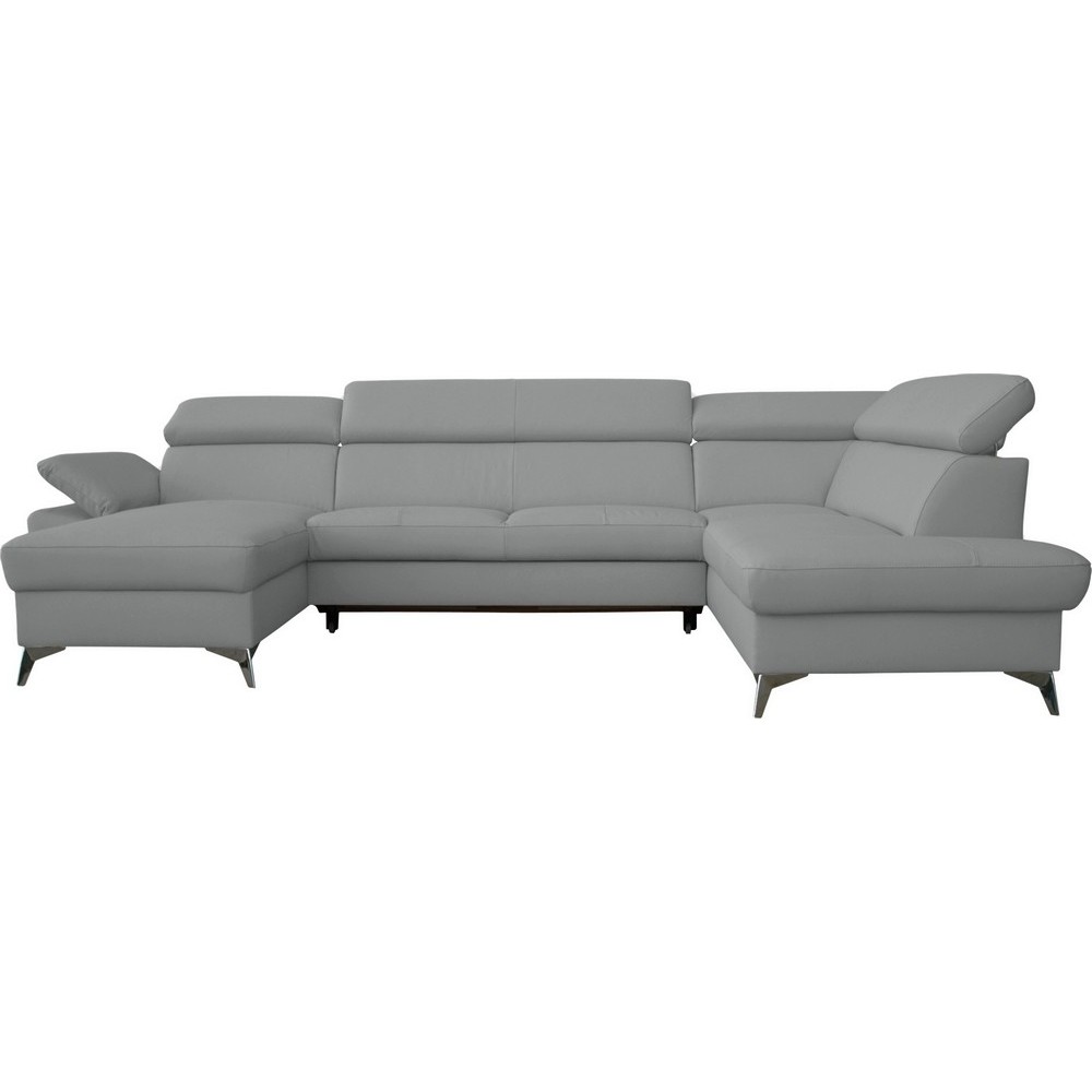Canapé d'angle convertible en cuir italien de luxe 7/8 places WARINI avec coffre, gris clair, angle droit