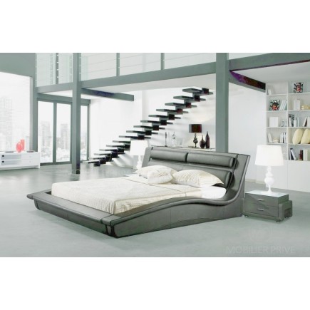 Lit en cuir italien de luxe SERENIS, gris foncé