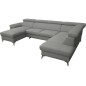Canapé d'angle convertible en cuir italien de luxe 7/8 places WARINI avec coffre, gris clair, angle droit
