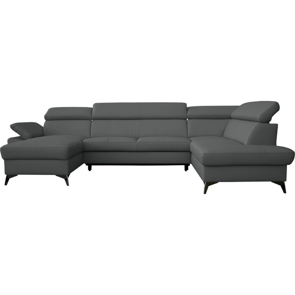 Canapé d'angle convertible en cuir italien de luxe 7/8 places WARINI avec coffre, gris foncé, angle droit