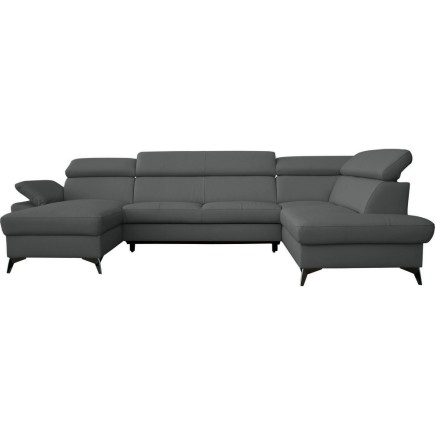 Canapé d'angle convertible en cuir italien de luxe 7/8 places WARINI avec coffre, gris foncé, angle droit