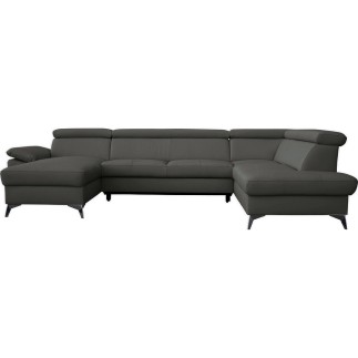 Canapé d'angle convertible en cuir italien de luxe 7/8 places WARINI avec coffre, gris foncé, angle droit
