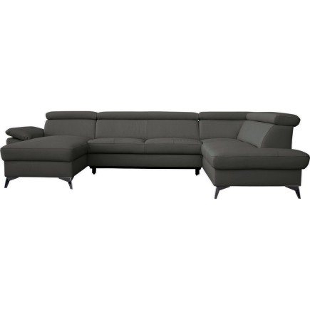 Canapé d'angle convertible en cuir italien de luxe 7/8 places WARINI avec coffre, gris foncé, angle droit