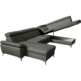 Canapé d'angle convertible en cuir italien de luxe 7/8 places WARINI avec coffre, gris foncé, angle droit