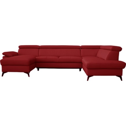 Canapé d'angle convertible en cuir italien de luxe 7/8 places WARINI avec coffre, rouge foncé, angle angle droit