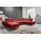 Canapé d'angle convertible en cuir italien de luxe 7/8 places WARINI avec coffre, rouge foncé, angle angle droit