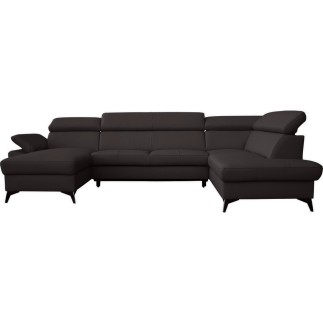Canapé d'angle convertible en cuir italien de luxe 7/8 places WARINI avec coffre, noir, angle droit