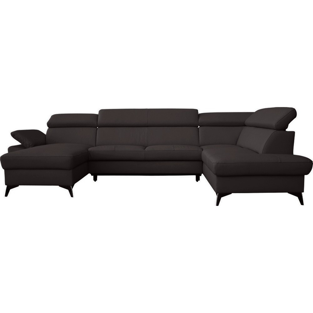 Canapé d'angle convertible en cuir italien de luxe 7/8 places WARINI avec coffre, noir, angle droit