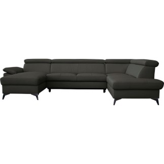 Canapé d'angle convertible en cuir italien de luxe 7/8 places WARINI avec coffre, noir, angle droit