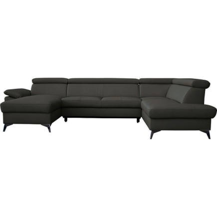 Canapé d'angle convertible en cuir italien de luxe 7/8 places WARINI avec coffre, noir, angle droit