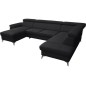 Canapé d'angle convertible en cuir italien de luxe 7/8 places WARINI avec coffre, noir, angle droit