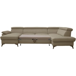Canapé d'angle convertible en cuir italien de luxe 7/8 places WARINI avec coffre, noir, angle droit