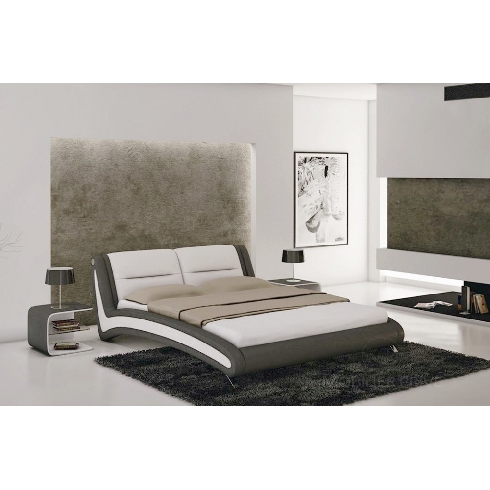 Lit en cuir italien de luxe NIGHTY, blanc / gris foncé, 140x190