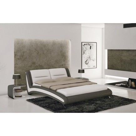 Lit en cuir italien de luxe NIGHTY, blanc / gris foncé