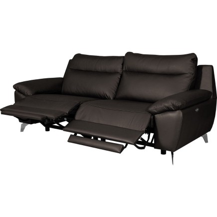 Canapé taille 3 places avec 2 relax en 100% tout cuir épais de luxe italien avec 2 relax électriques, PERINI, chocolat