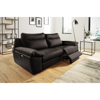 Canapé taille 3 places avec 2 relax en 100% tout cuir épais de luxe italien avec 2 relax électriques, PERINI, chocolat