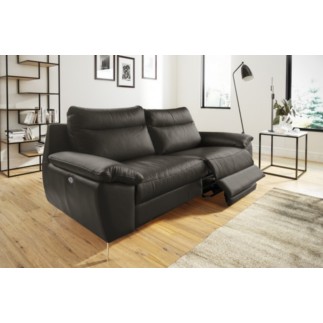 Canapé taille 3 places avec 2 relax en 100% tout cuir épais de luxe italien avec 2 relax électriques, PERINI, anthracite