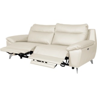 Canapé taille 3 places avec 2 relax en 100% tout cuir épais de luxe italien avec 2 relax électriques, PERINI, blanc cassé