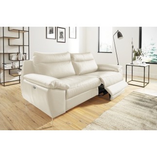 Canapé taille 3 places avec 2 relax en 100% tout cuir épais de luxe italien avec 2 relax électriques, PERINI, blanc cassé