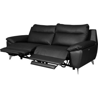 Canapé taille 3 places avec 2 relax en 100% tout cuir épais de luxe italien avec 2 relax électriques, PERINI, noir