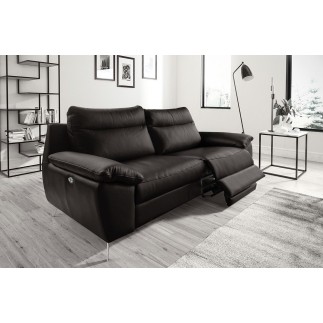 Canapé taille 3 places avec 2 relax en 100% tout cuir épais de luxe italien avec 2 relax électriques, PERINI, noir