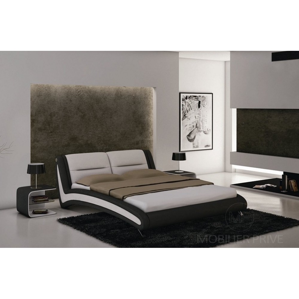 Lit en cuir italien de luxe NIGHTY, blanc / noir, 140x190