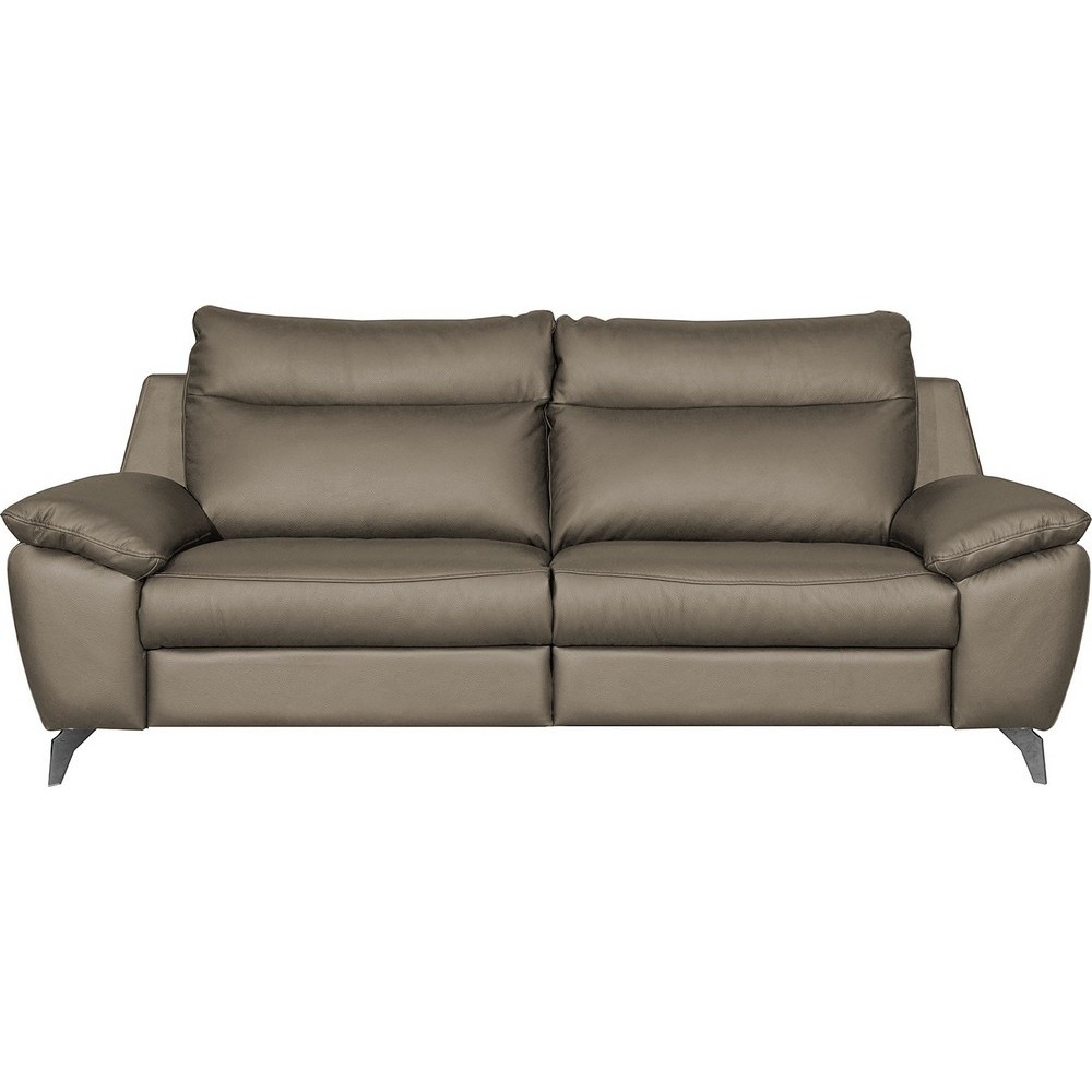 Canapé taille 3 places avec 2 relax en 100% tout cuir épais de luxe italien avec 2 relax électriques, PERINI, couleur taupe